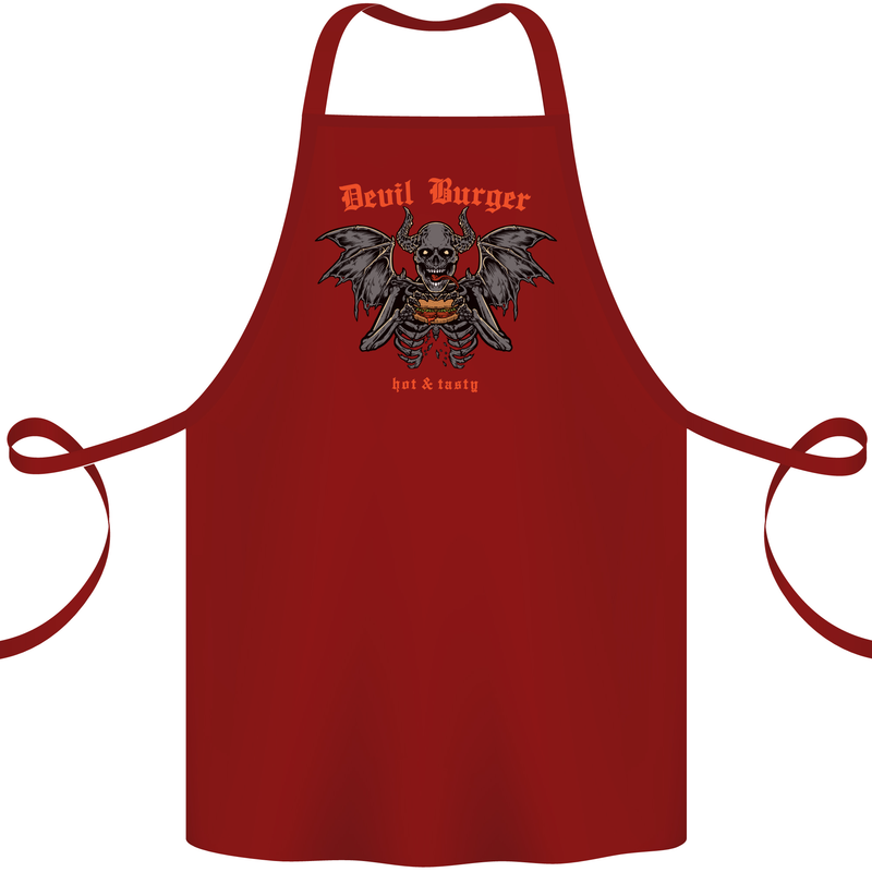 Devil Burger Demon Satan Grim Reaper BBQ Cotton Apron 100% Organic Maroon
