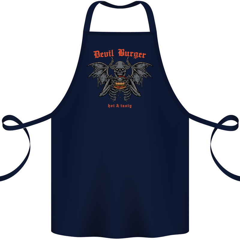 Devil Burger Demon Satan Grim Reaper BBQ Cotton Apron 100% Organic Navy Blue