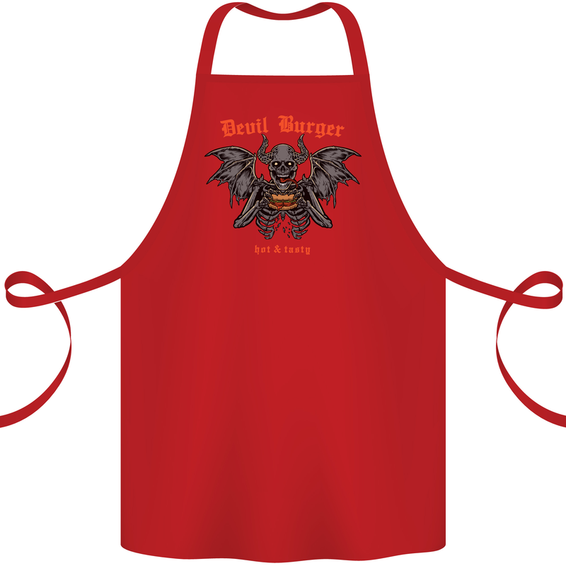 Devil Burger Demon Satan Grim Reaper BBQ Cotton Apron 100% Organic Red