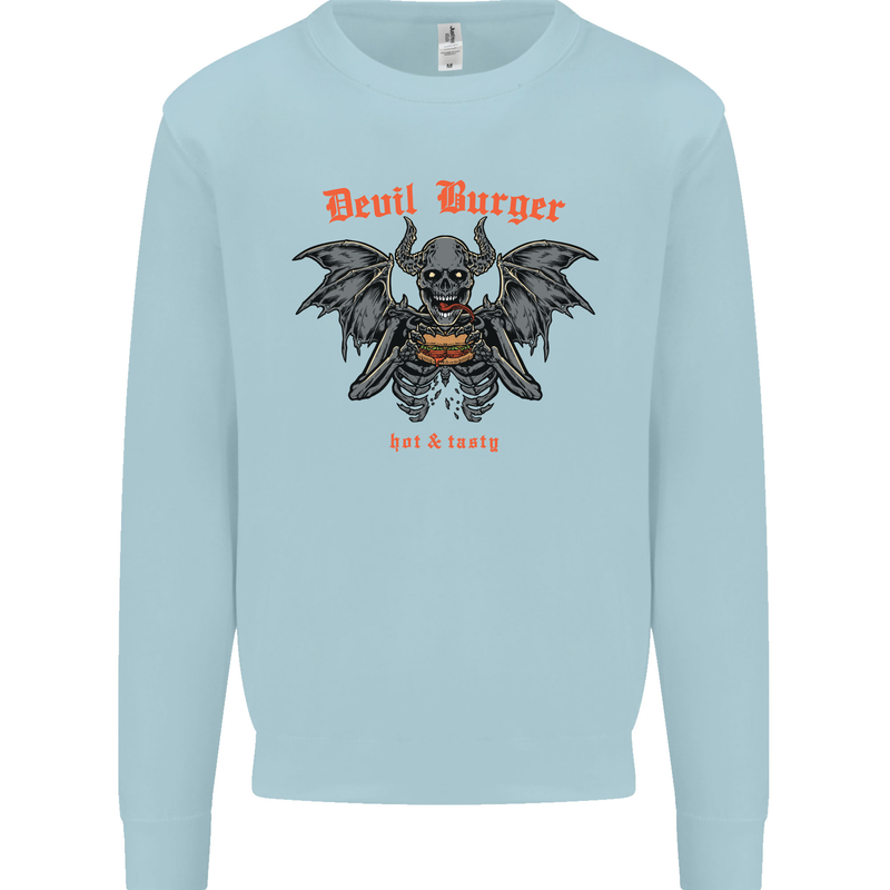 Devil Burger Demon Satan Grim Reaper BBQ Kids Sweatshirt Jumper Light Blue