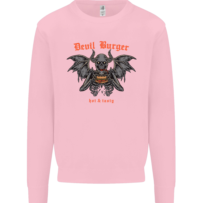 Devil Burger Demon Satan Grim Reaper BBQ Kids Sweatshirt Jumper Light Pink