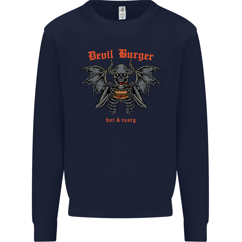 Devil Burger Demon Satan Grim Reaper BBQ Kids Sweatshirt Jumper Navy Blue