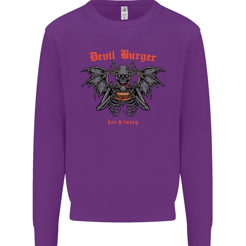 Devil Burger Demon Satan Grim Reaper BBQ Kids Sweatshirt Jumper Purple