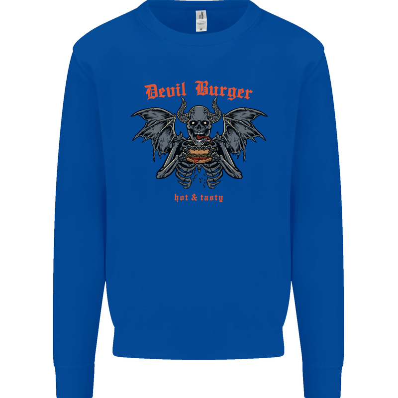 Devil Burger Demon Satan Grim Reaper BBQ Kids Sweatshirt Jumper Royal Blue