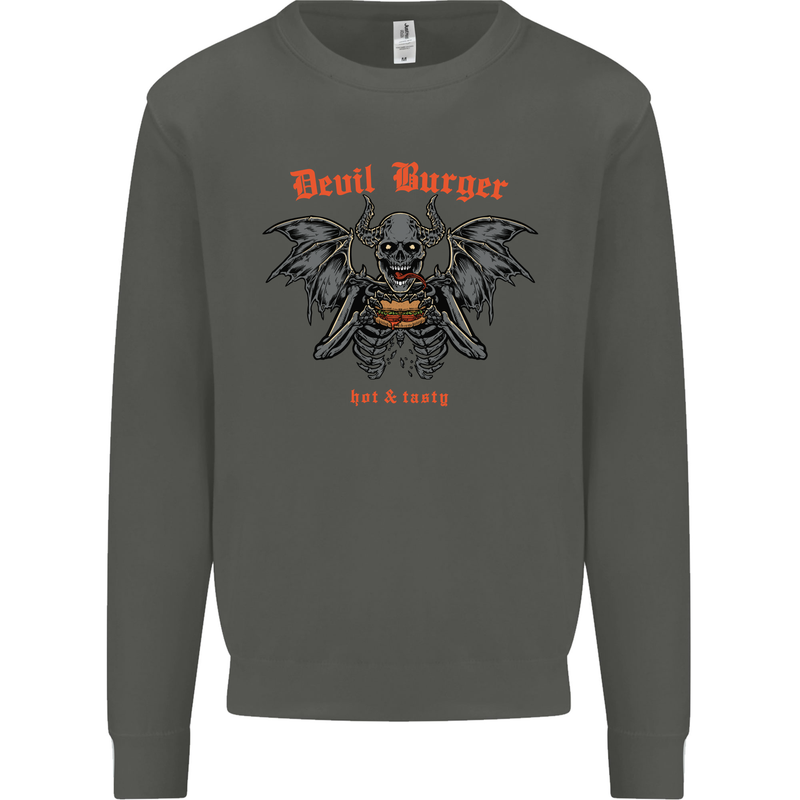 Devil Burger Demon Satan Grim Reaper BBQ Kids Sweatshirt Jumper Storm Grey