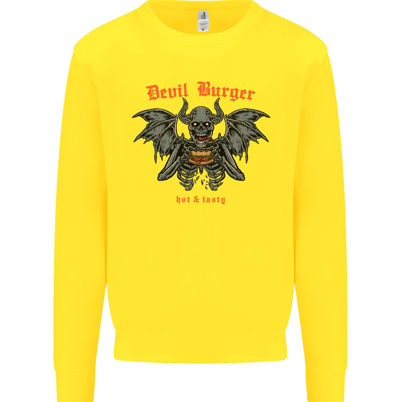 Devil Burger Demon Satan Grim Reaper BBQ Kids Sweatshirt Jumper Yellow