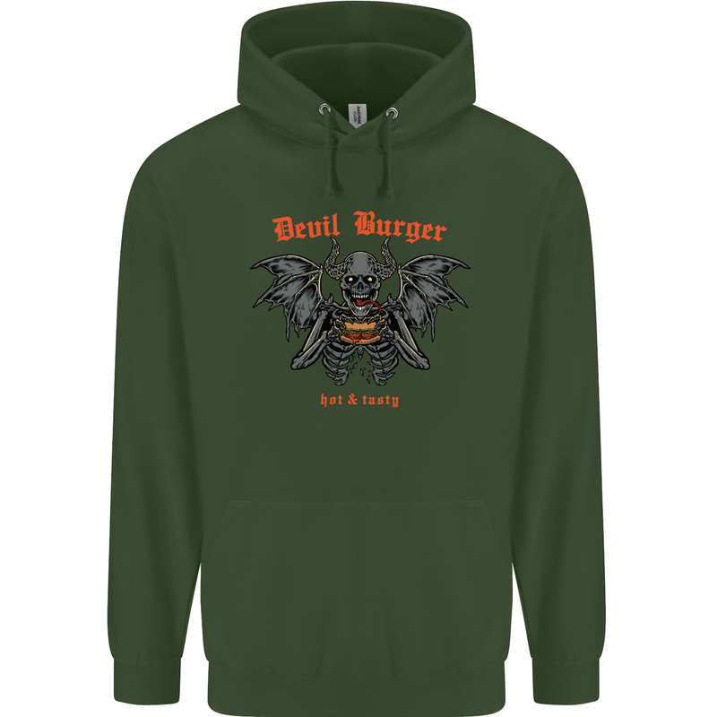 Devil Burger Demon Satan Grim Reaper BBQ Mens 80% Cotton Hoodie Forest Green