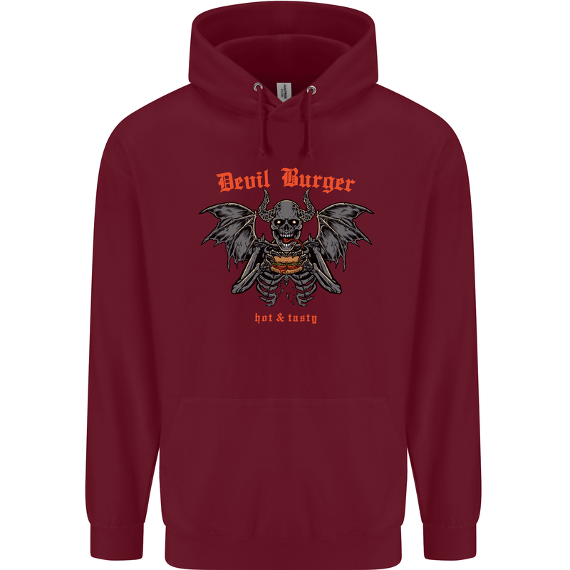 Devil Burger Demon Satan Grim Reaper BBQ Mens 80% Cotton Hoodie Maroon