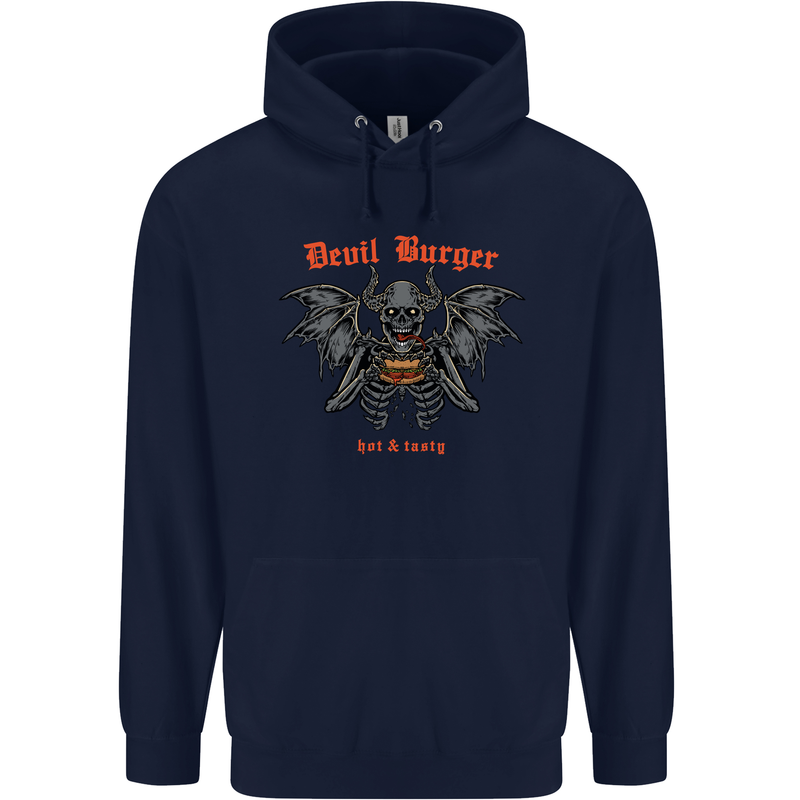 Devil Burger Demon Satan Grim Reaper BBQ Mens 80% Cotton Hoodie Navy Blue