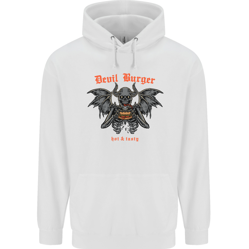 Devil Burger Demon Satan Grim Reaper BBQ Mens 80% Cotton Hoodie White