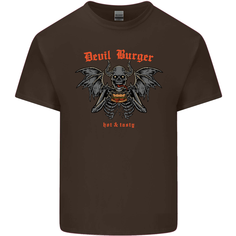 Devil Burger Demon Satan Grim Reaper BBQ Mens Cotton T-Shirt Tee Top Dark Chocolate