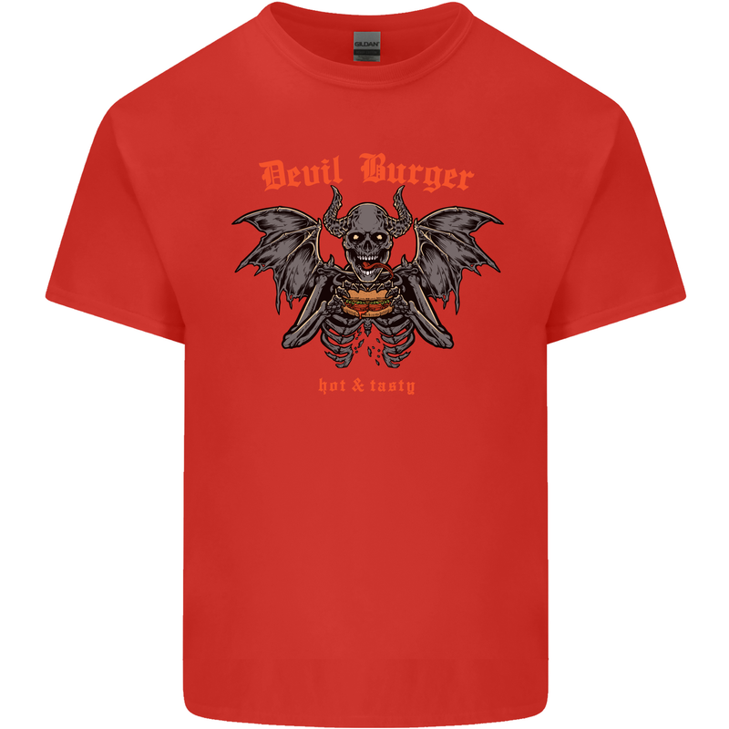 Devil Burger Demon Satan Grim Reaper BBQ Mens Cotton T-Shirt Tee Top Red