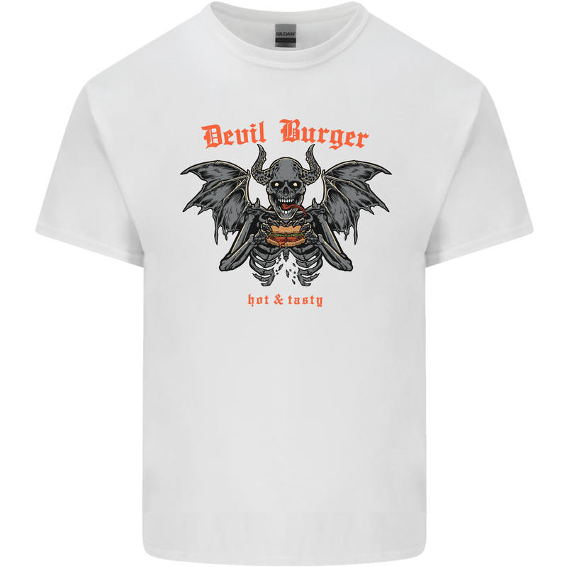 Devil Burger Demon Satan Grim Reaper BBQ Mens Cotton T-Shirt Tee Top White