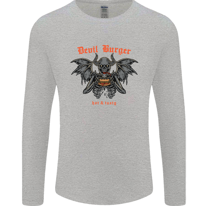 Devil Burger Demon Satan Grim Reaper BBQ Mens Long Sleeve T-Shirt Sports Grey