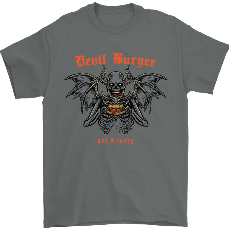 Devil Burger Demon Satan Grim Reaper BBQ Mens T-Shirt Cotton Gildan Charcoal