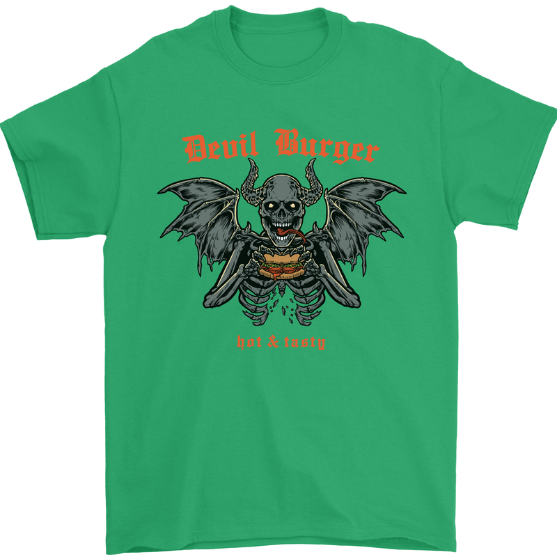 Devil Burger Demon Satan Grim Reaper BBQ Mens T-Shirt Cotton Gildan Irish Green