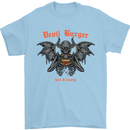 Devil Burger Demon Satan Grim Reaper BBQ Mens T-Shirt Cotton Gildan Light Blue