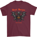 Devil Burger Demon Satan Grim Reaper BBQ Mens T-Shirt Cotton Gildan Maroon