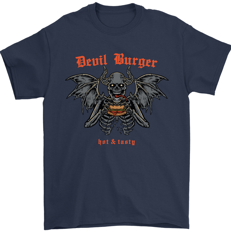Devil Burger Demon Satan Grim Reaper BBQ Mens T-Shirt Cotton Gildan Navy Blue