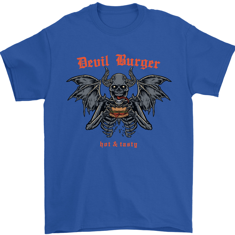 Devil Burger Demon Satan Grim Reaper BBQ Mens T-Shirt Cotton Gildan Royal Blue