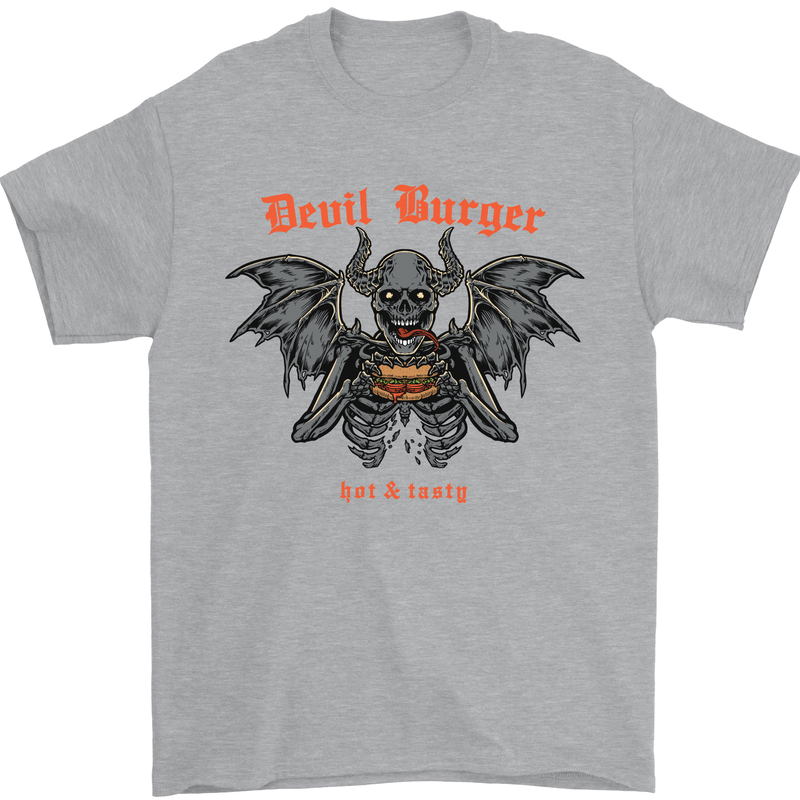 Devil Burger Demon Satan Grim Reaper BBQ Mens T-Shirt Cotton Gildan Sports Grey