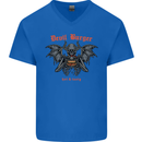 Devil Burger Demon Satan Grim Reaper BBQ Mens V-Neck Cotton T-Shirt Royal Blue