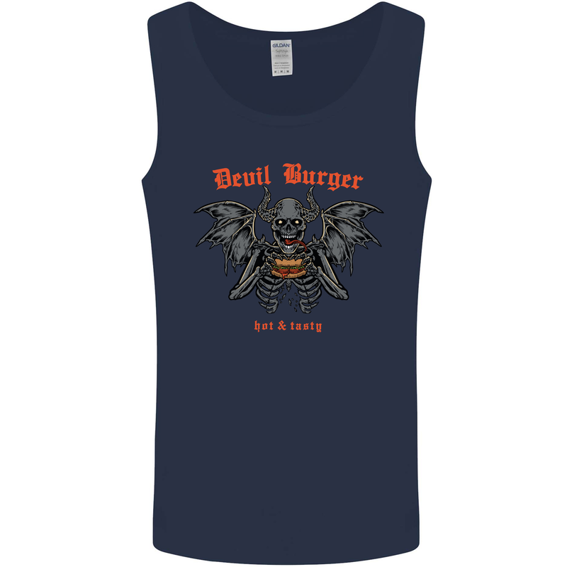 Devil Burger Demon Satan Grim Reaper BBQ Mens Vest Tank Top Navy Blue