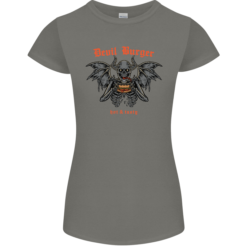 Devil Burger Demon Satan Grim Reaper BBQ Womens Petite Cut T-Shirt Charcoal