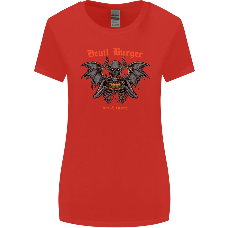Devil Burger Demon Satan Grim Reaper BBQ Womens Wider Cut T-Shirt Red