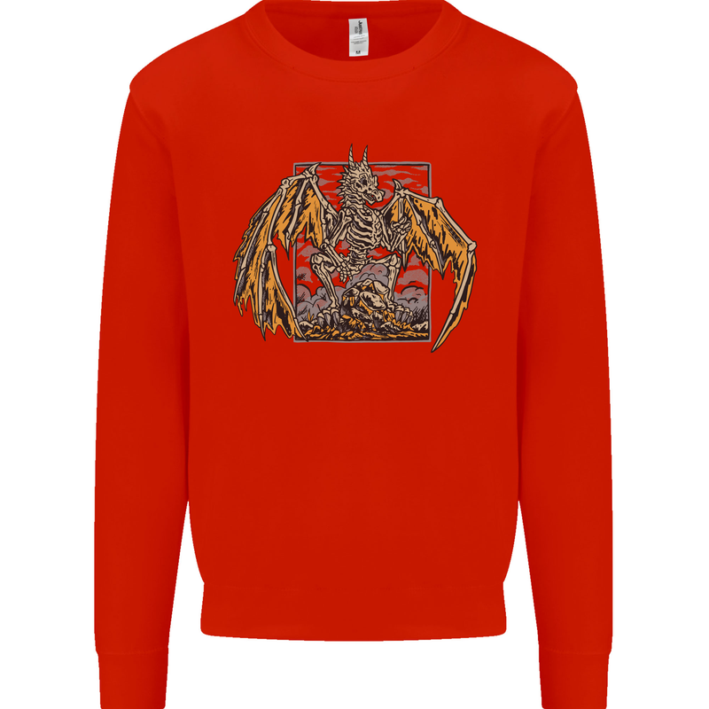 Devil Dragon Skeleton Fantasy Skull Demon Kids Sweatshirt Jumper Bright Red