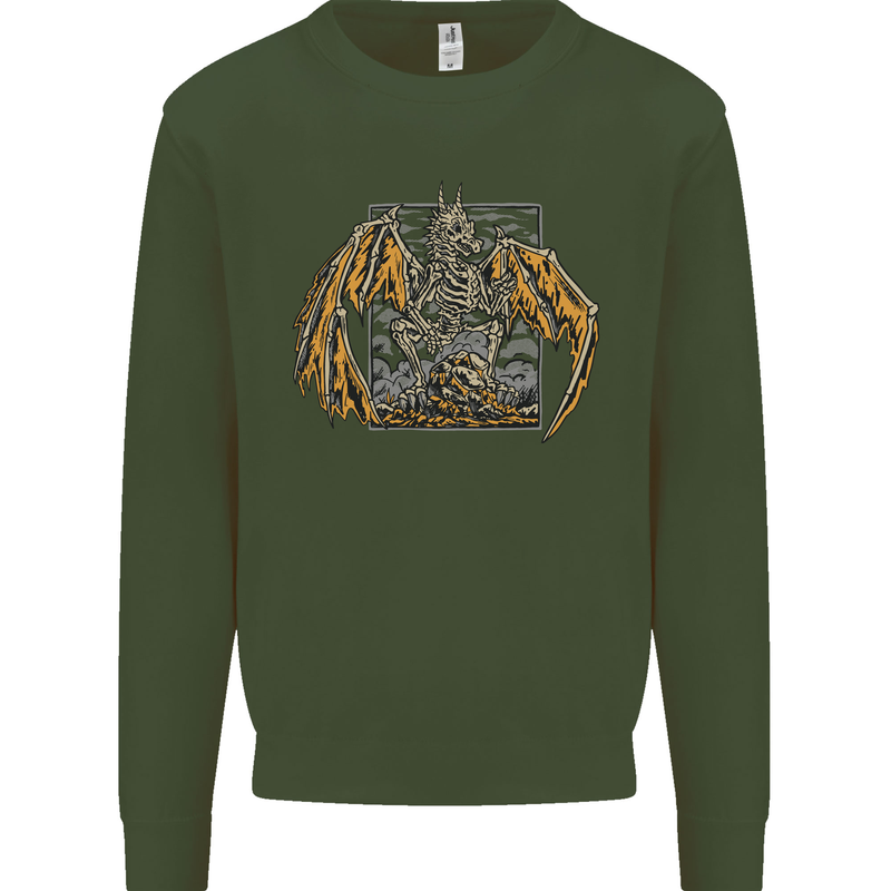Devil Dragon Skeleton Fantasy Skull Demon Kids Sweatshirt Jumper Forest Green