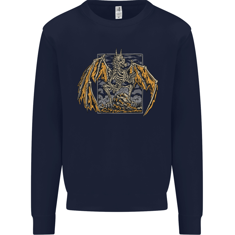 Devil Dragon Skeleton Fantasy Skull Demon Kids Sweatshirt Jumper Navy Blue