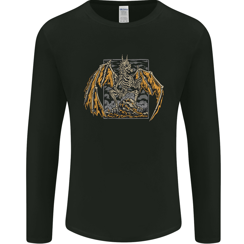 Devil Dragon Skeleton Fantasy Skull Demon Mens Long Sleeve T-Shirt Black