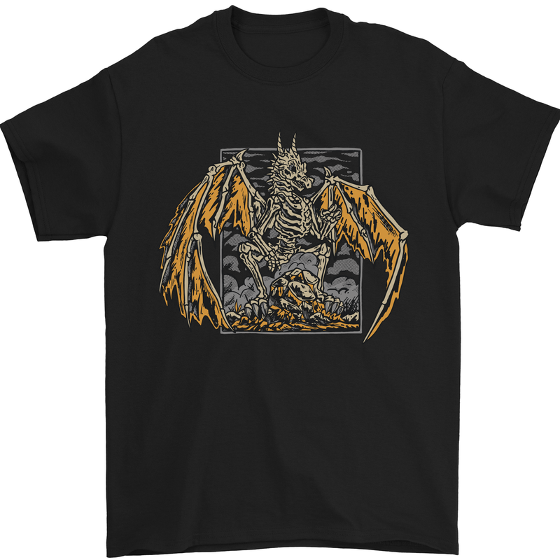 Devil Dragon Skeleton Fantasy Skull Demon Mens T-Shirt Cotton Gildan Black