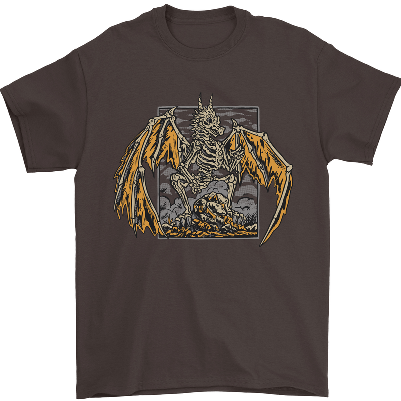 Devil Dragon Skeleton Fantasy Skull Demon Mens T-Shirt Cotton Gildan Dark Chocolate