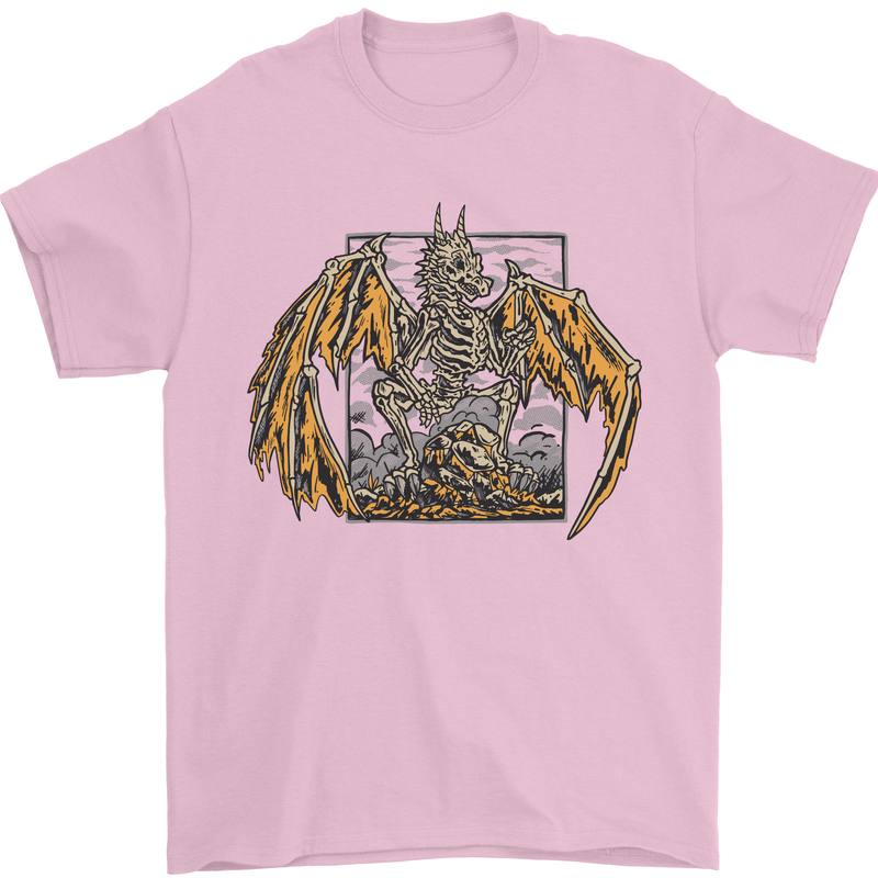 Devil Dragon Skeleton Fantasy Skull Demon Mens T-Shirt Cotton Gildan Light Pink