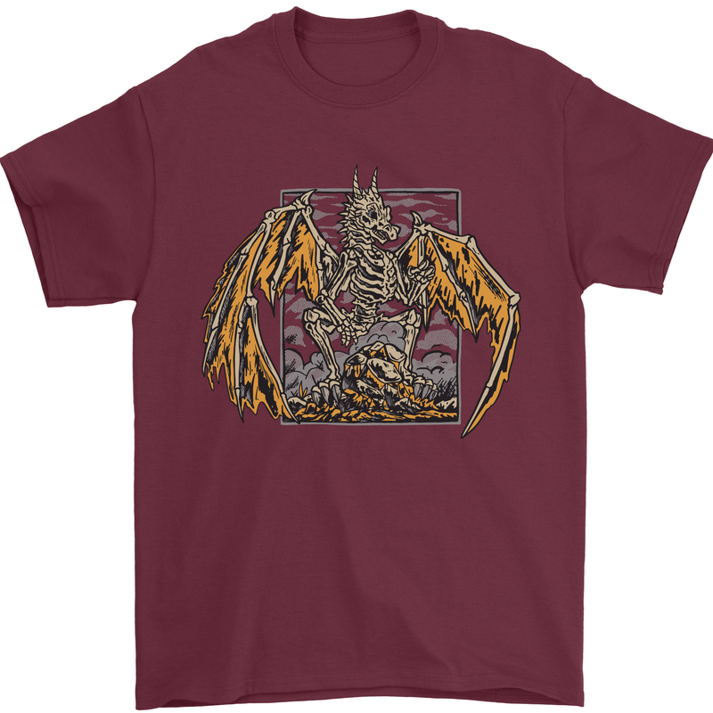 Devil Dragon Skeleton Fantasy Skull Demon Mens T-Shirt Cotton Gildan Maroon