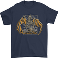 Devil Dragon Skeleton Fantasy Skull Demon Mens T-Shirt Cotton Gildan Navy Blue