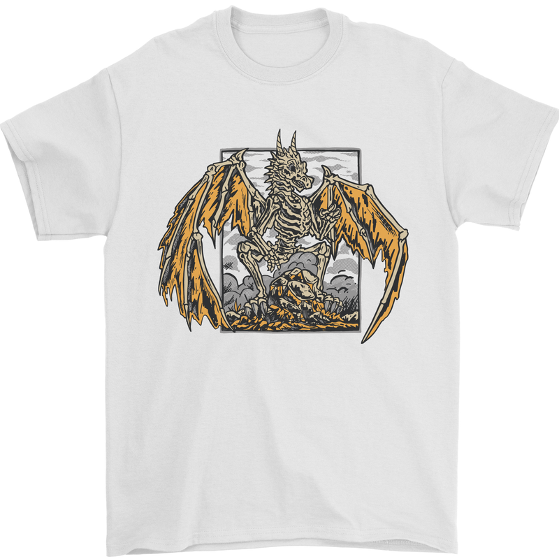 Devil Dragon Skeleton Fantasy Skull Demon Mens T-Shirt Cotton Gildan White