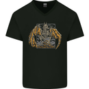 Devil Dragon Skeleton Fantasy Skull Demon Mens V-Neck Cotton T-Shirt Black
