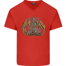 Devil Dragon Skeleton Fantasy Skull Demon Mens V-Neck Cotton T-Shirt Red
