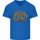 Devil Dragon Skeleton Fantasy Skull Demon Mens V-Neck Cotton T-Shirt Royal Blue