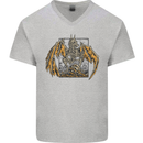 Devil Dragon Skeleton Fantasy Skull Demon Mens V-Neck Cotton T-Shirt Sports Grey
