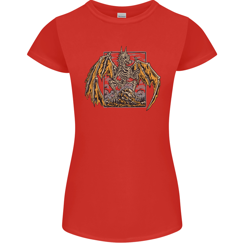 Devil Dragon Skeleton Fantasy Skull Demon Womens Petite Cut T-Shirt Red