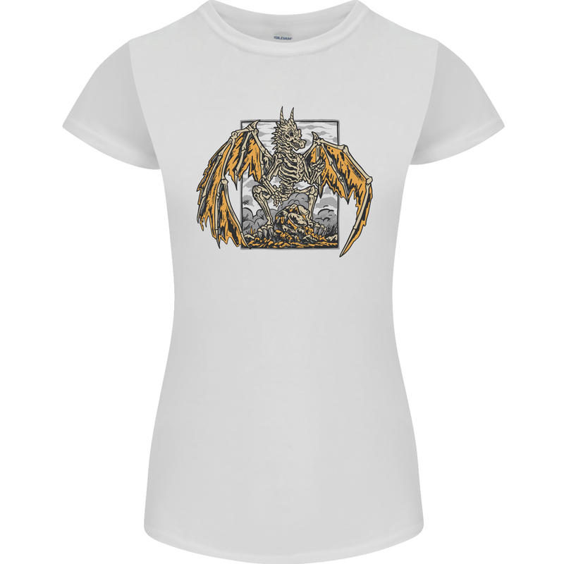 Devil Dragon Skeleton Fantasy Skull Demon Womens Petite Cut T-Shirt White