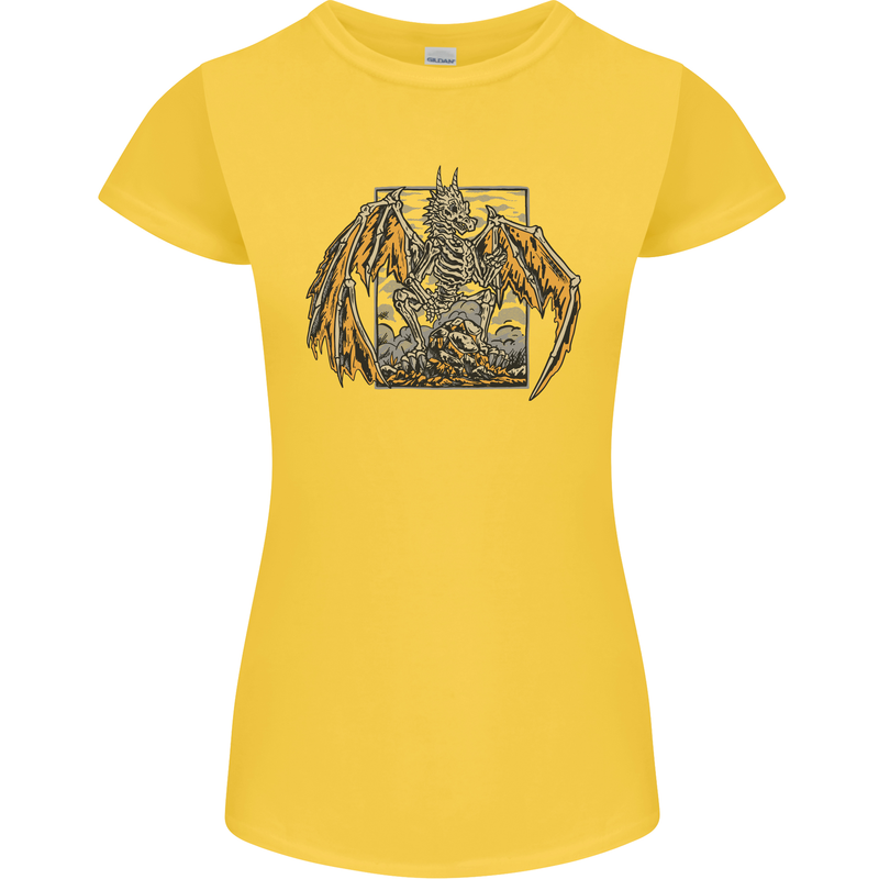 Devil Dragon Skeleton Fantasy Skull Demon Womens Petite Cut T-Shirt Yellow