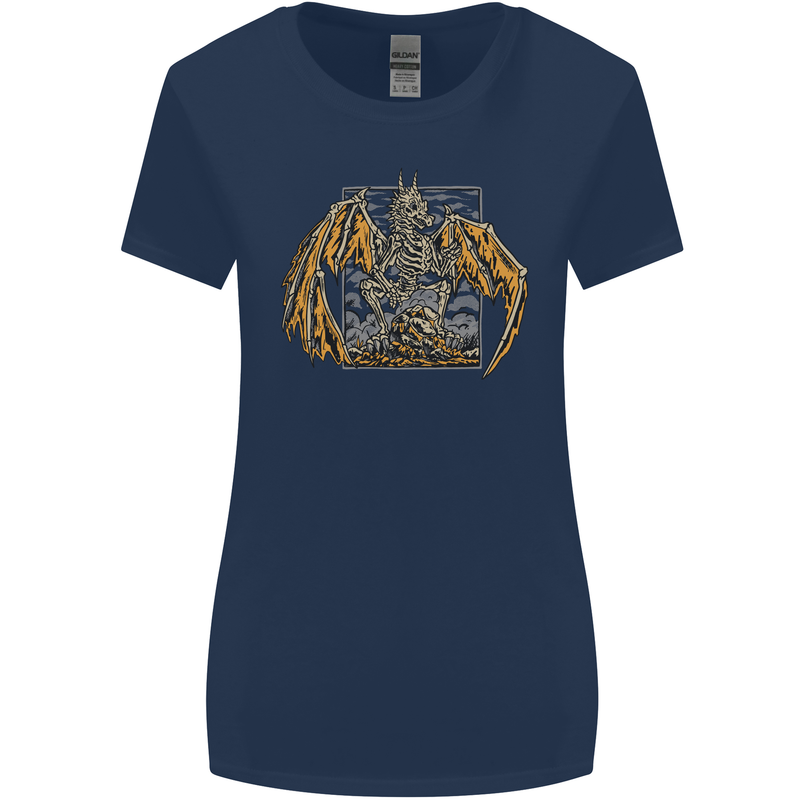 Devil Dragon Skeleton Fantasy Skull Demon Womens Wider Cut T-Shirt Navy Blue