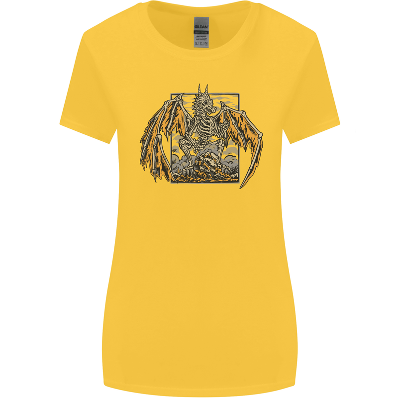 Devil Dragon Skeleton Fantasy Skull Demon Womens Wider Cut T-Shirt Yellow