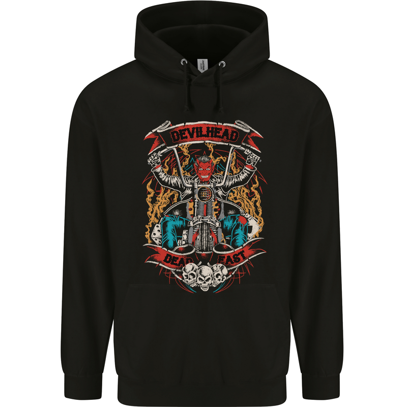 Devil Head Motorcycle Motorbike Biker Mens Hoodie Black