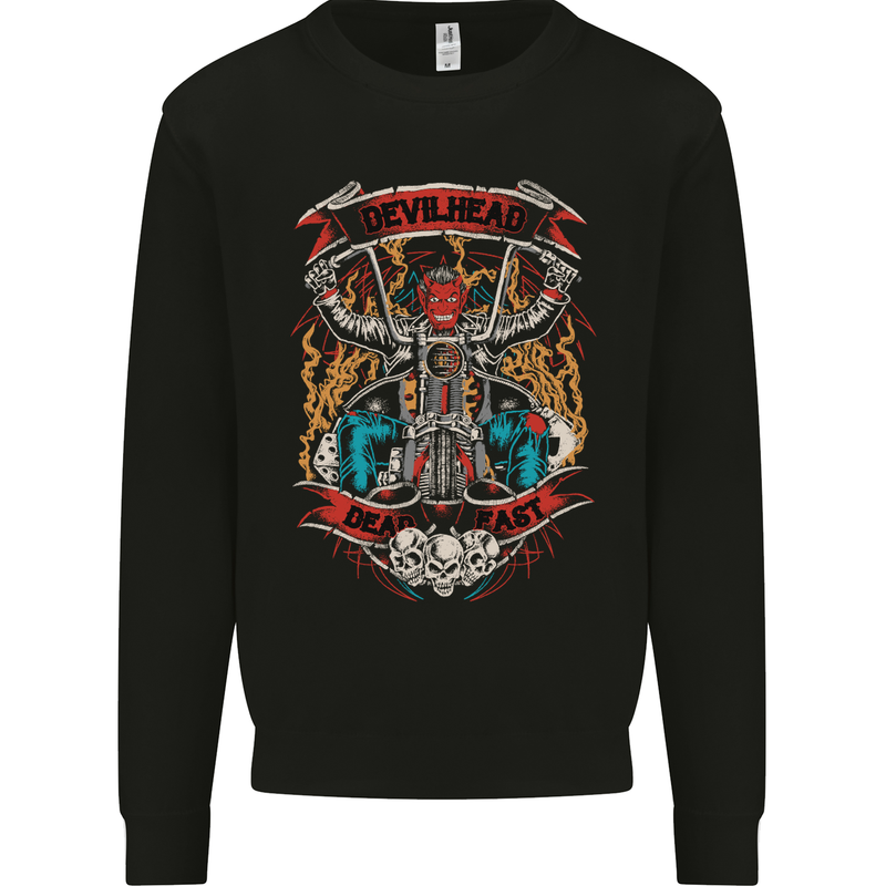 Devil Head Motorcycle Motorbike Biker Mens Sweatshirt Jumper Black